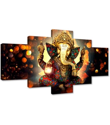 Amazon.com: Large 5 Panel Hindu God Ganesha Wall Art - Traditional